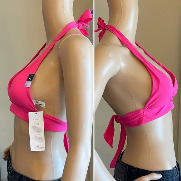 Etam Pink Halter Bikini Set XS Recycled Polyamide Removable Foam Cups - Picture 4 of 9